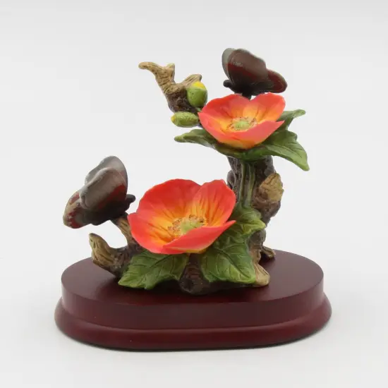 Ceramic Poppy Flowers with Butterfly Figurine, Home D&eacute;cor, Gift for Her, Gift for Mom, Nature Lover Gift {2}