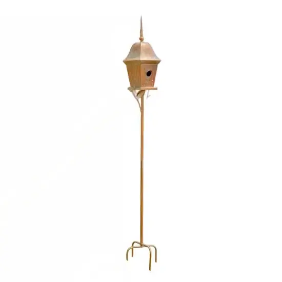 Copper Finish Iron Garden Birdhouse with Stake, Perch and Weather-Resistant Roof {1}
