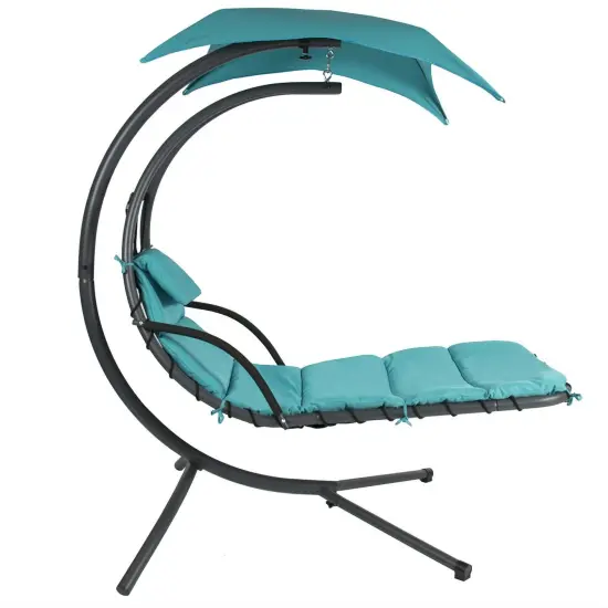 Teal Chaise Lounger Hammock Chair with Canopy & Cushion for Outdoor {2}