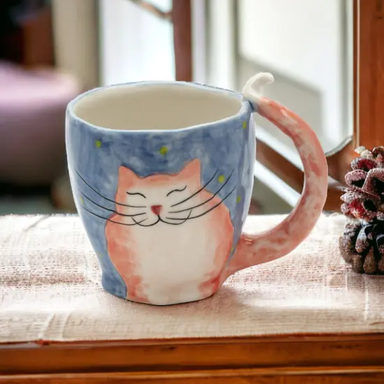 Ceramic Happy Cat Mug, Home D&eacute;cor, Gift for Her, Gift for Mom, Kitchen D&eacute;cor, Cafe Decor, Cat Lovers Gift, Pet Loss Gift {1}
