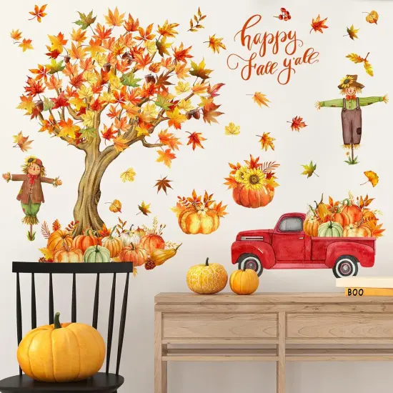 Fall Maple Leaves Wall Decals Tree Scarecrow Pumpkin Truck {2}