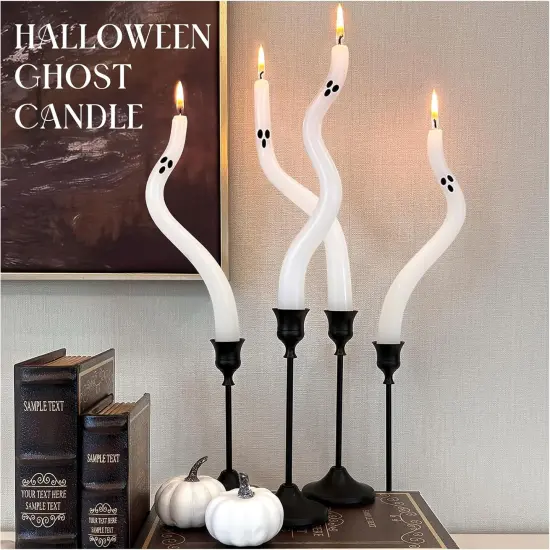 4-Pack Ghost Taper Candles &ndash; Cute Halloween Candle Decor for Table, Mantel & Indoor Party Centerpieces {1}