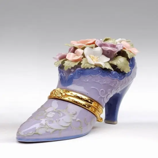 Ceramic Shoe Filled with Flowers Hinge Box, Shoe Lover Gift, Vanity Decor, Gift for Her, Gift for Mom {3}