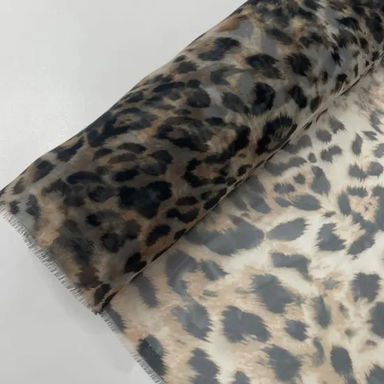1 Yard Leopard Animal Print Liquid Organza Fabric Lightweight Sheer Polyester Material 58 Inch Width Beige {6}