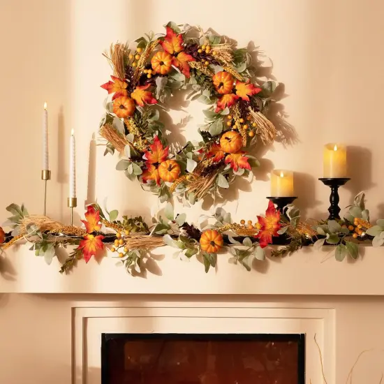 24'' Collapsible Fall Wreaths with Lights {2}