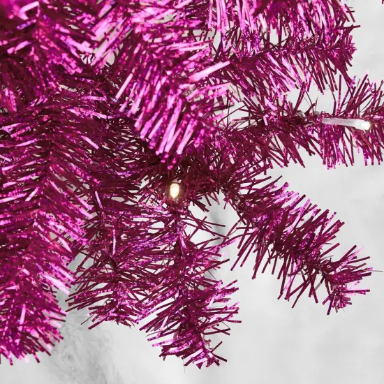 4ft Pre Lit Christmas Tree Mini Artificial Tree with Twinkling LED Lights for Bedroom or Apartment Magenta {3}