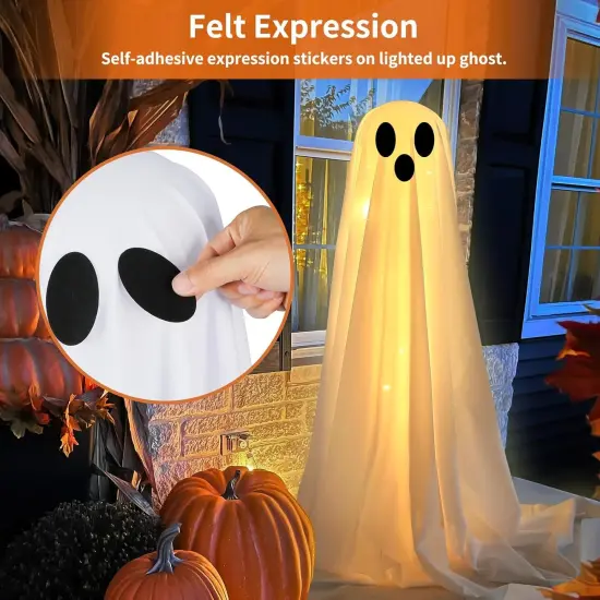 2PCS Large Lighted White Cloth Ghosts with 30 LED String Lights {2}