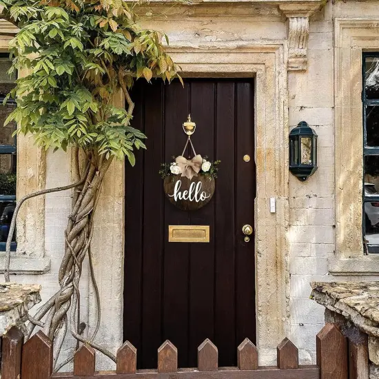 MayAvenue Welcome Sign - Rustic Round Wood Door Hanging {2}