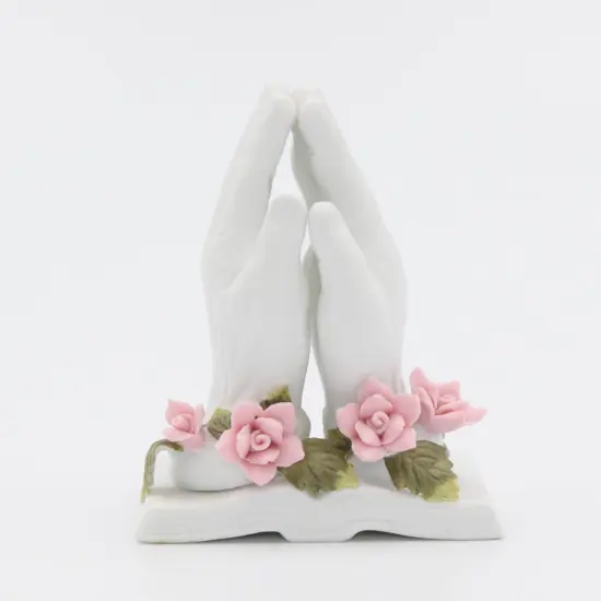 Ceramic Praying Hands with Rose Flowers Figurine, Home D&eacute;cor, Religious D&eacute;cor, Religious Gift, Church D&eacute;cor, Baptism Gift {3}