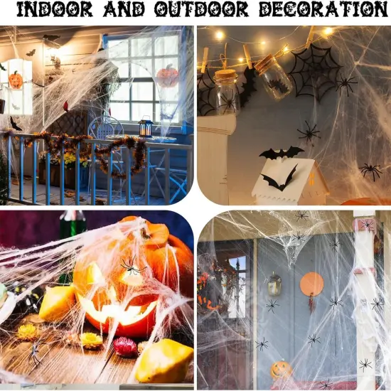 1200 sqft Halloween Spider Webs & 50pcs Fake Spiders Super Stretch Cobwebs {4}