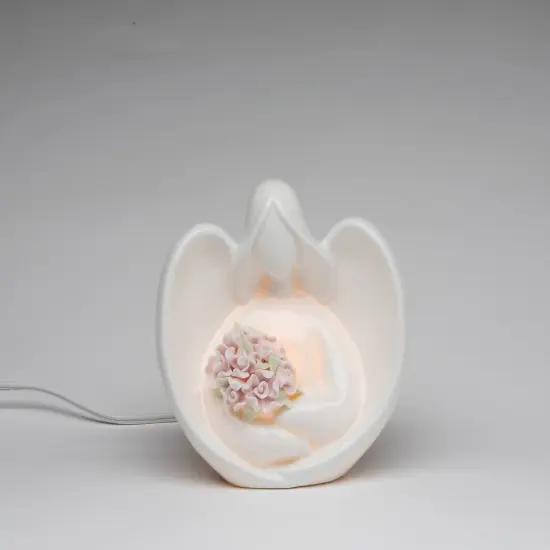 Ceramic Angel With Flowers Night Light, Home Décor, Religious Décor, Religious Gift, Church Décor, Baptism Gift {3}
