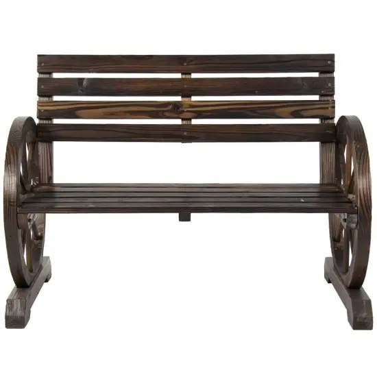 Farmhouse Wooden Wagon Wheel Bench for Porch or Garden {3}