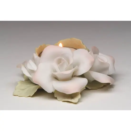 Hand Crafted Ceramic White and Pink Rose Tealight Candle Holder, Wedding D&eacute;cor, Wedding Gift, Wedding Favor {3}
