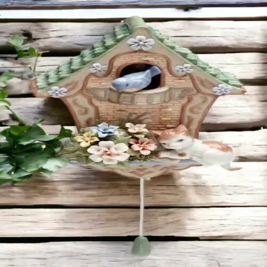 Ceramic Cat On The Birdhouse Music Box, Home Decor, Gift for Her, Gift for Mom, Cat Lover Gift, Birdwatcher Gift {1}