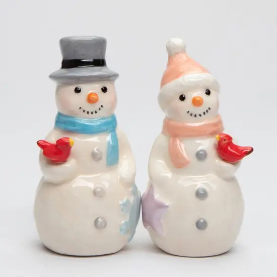 Ceramic Snowman Couple With Cardinal Birds Salt And Pepper Shakers, Home Décor, Gift for Her, Gift for Mom, Kitchen Décor, Christmas Décor {2}