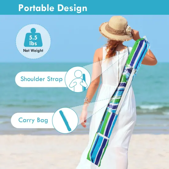 Costway 7.2 FT Portable Beach Umbrella Tilt Sand Anchor Cup Holder with Carry Bag Blue/Navy Blue/Rainbow/Green {5}