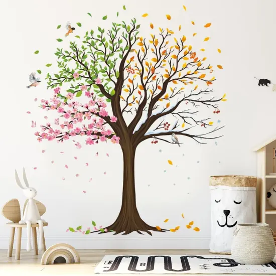 Large Tree Wall Decals Colorful Leaves Flower Wall Stickers {1}