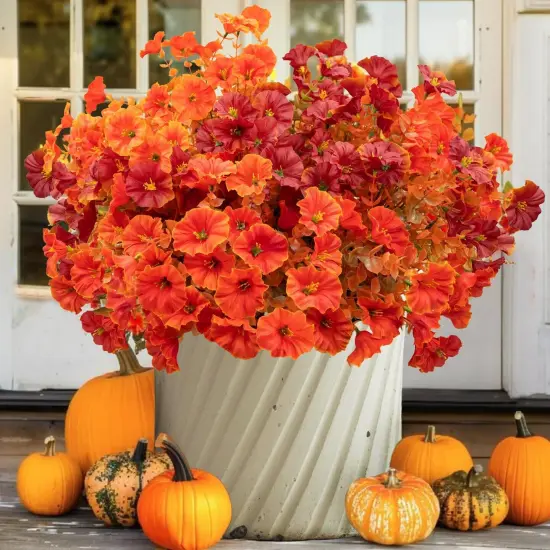 12 Bundles Artificial Fall Flowers (Fall Red & Orange) {1}