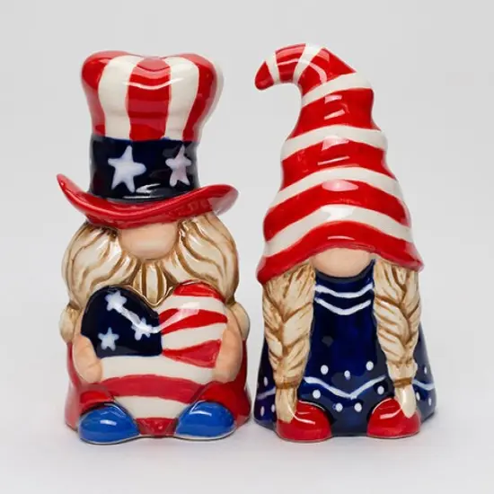 Ceramic Patriot Gnome Salt and Pepper Shakers, July 4th Decor, Independence Day Decor, Fairy Garden Decor, Patriotic Gift, Gnome Collector Gift {3}