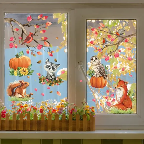Fall Woodland Animals Window Clings 9 Sheets {2}