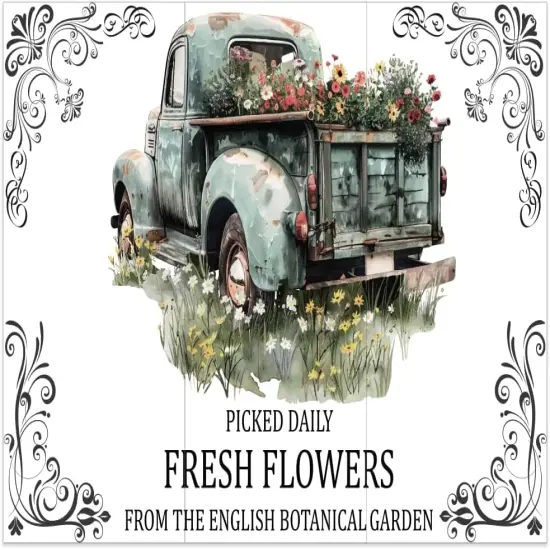 3pcs/Set Vintage Truck Flowers Rub on Transfer Stickers 11.8x5.9 Inch {1}