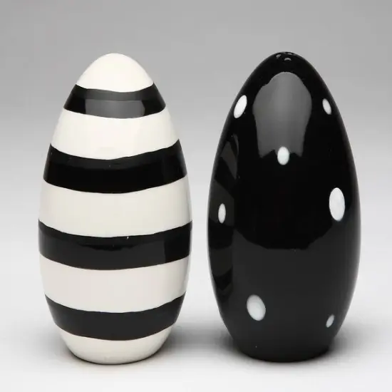 Ceramic Striped and Dotted Black and White Easter Eggs Salt and Pepper Shakers, Gift for Her, Gift for Mom, Kitchen D&eacute;cor, Spring D&eacute;cor {4}