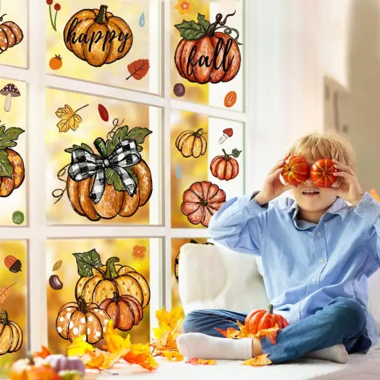 6 Sheets Thanksgiving Leaves Oil Painting Window Clings {4}