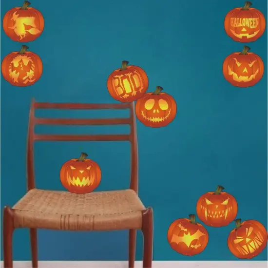 Halloween Pumpkin Decal Set of 10, Creative Pumpkin Face Stickers {1}