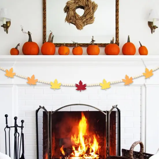 4.2 FT Autumn Wooden Beads Garland with Maple Leaf Charms {3}