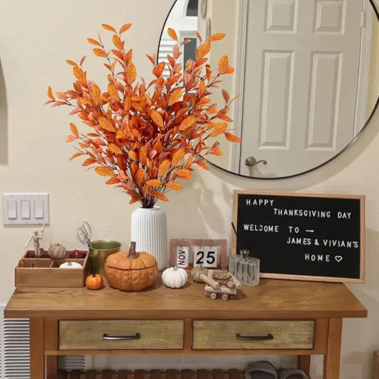 6 Pcs Artificial Fall Eucalyptus Stems (Orange) {2}