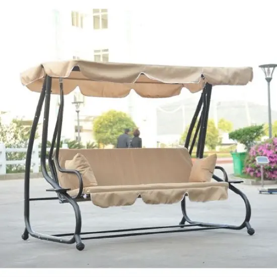 Outdoor Canopy Swing Patio Bed with Adjustable Seat and Cup Holders {1}