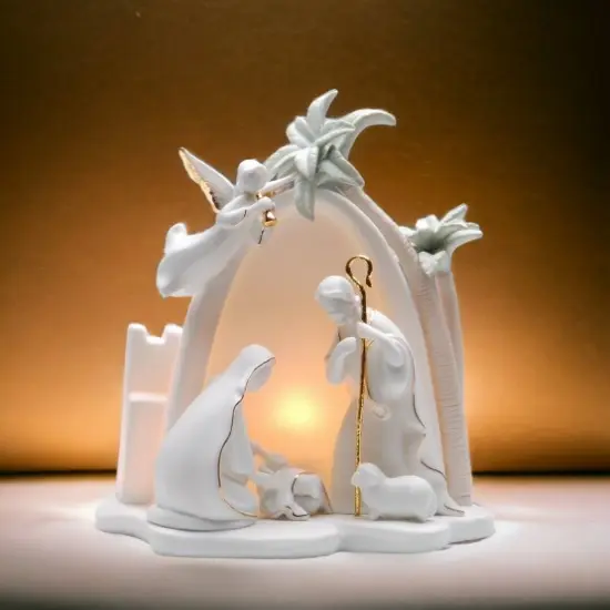 Ceramic Bethlehem - Holy Family Nativity with Palm Trees Nightlight, Home D&eacute;cor, Religious D&eacute;cor, Religious Gift, Church D&eacute;cor, Baptism Gift {1}