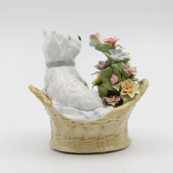 Ceramic West Terrier Dog Basket Music Box Playing "You've Got A Friend", Dog Lover Gift, Gift for Her {3}
