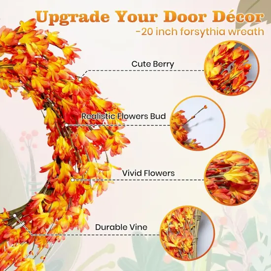 20 inch Artificial Forsythia Flower Wreath Spring Summer Fall Winter Wreath {3}