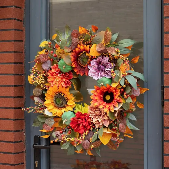 Fall Wreaths for Front Door Outside 24 Inch Large Autumn Wreath {2}