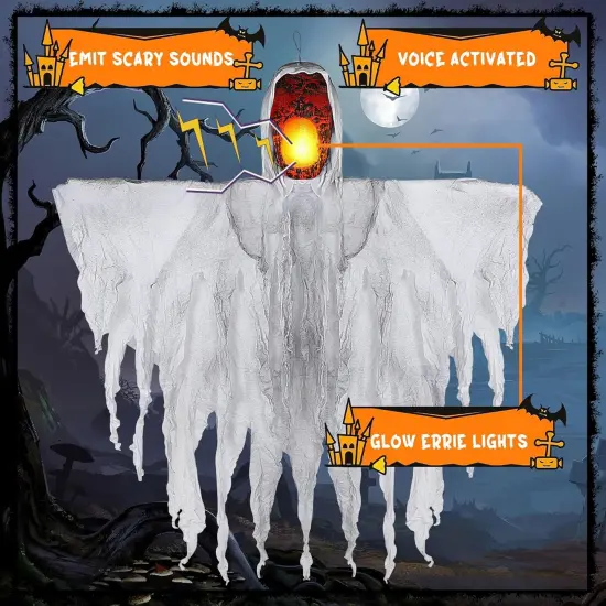 55" Halloween Hanging Ghost with Eerie Yelling & Light Up {3}