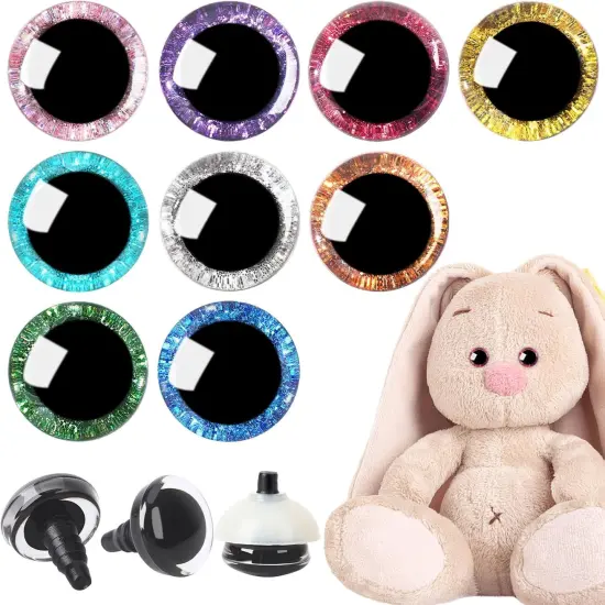 180pcs 18mm 3D Glitter Plastic Safety Eyes with Washers (9 Colors) {1}