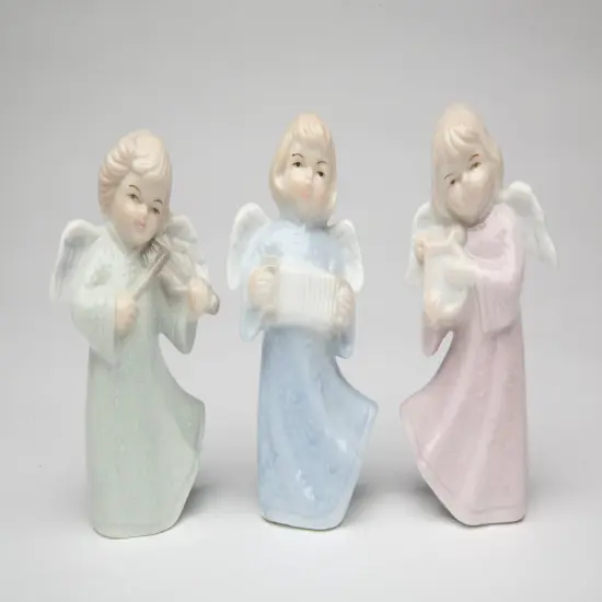 Ceramic Joyful Angels Figurines (Set Of 3), Religious D&eacute;cor, Religious Gift, Church D&eacute;cor, Church Gift, Baptism Gift {3}