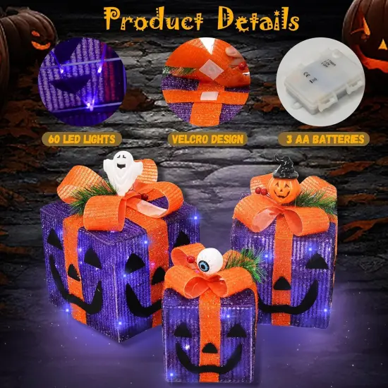 Halloween Pumpkin Decorations Lighted Gift Boxes {2}