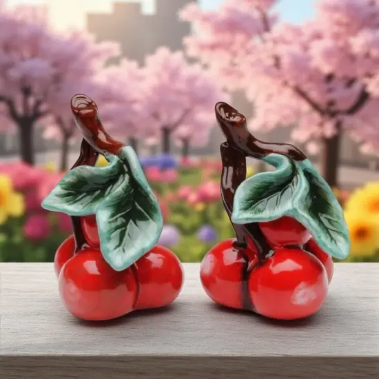 Ceramic Cherry Salt and Pepper Shakers, Home D&eacute;cor, Gift for Her, Gift for Mom, Kitchen D&eacute;cor {2}