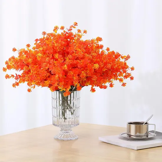 Artificial Fall Flowers Mums for Outdoor - (8Pcs,Orange) {5}