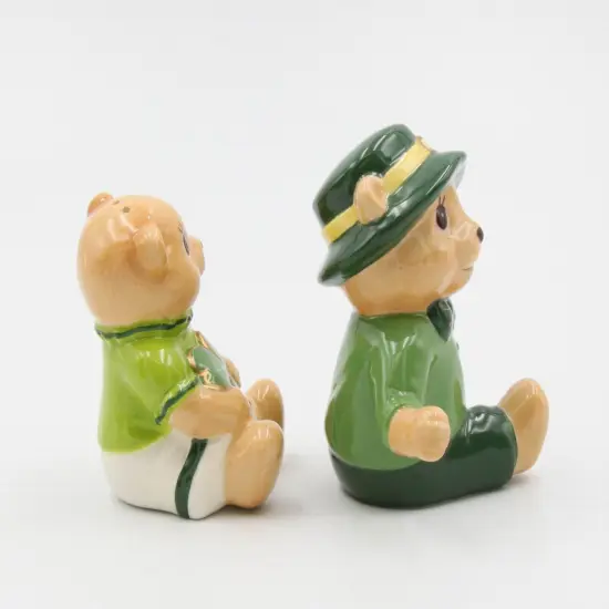 Ceramic Irish Teddy Bear Couple with Shamrock Salt and Pepper, Gift for Her, Gift for Mom, Kitchen D&eacute;cor, Irish Saint Patrick&rsquo;s Day D&eacute;cor {6}