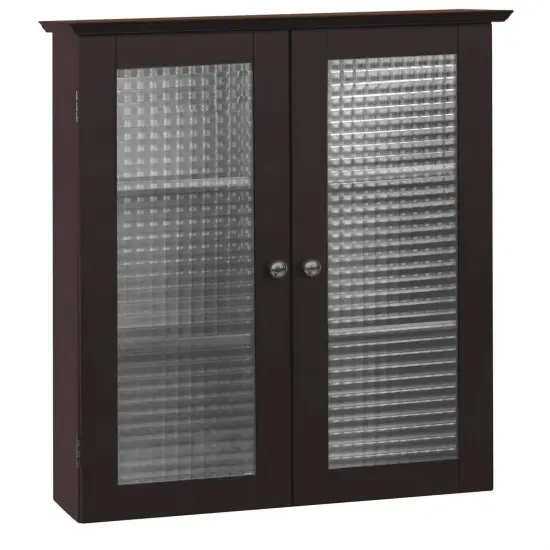 Bathroom Wall Cabinet with Two Glass Doors in Dark Espresso {1}