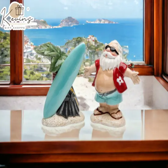 Ceramic Christmas Hawaiian Surfing Santa Salt & Pepper Shakers, Home Décor, Gift for Her, Gift for Mom, Kitchen Décor, Christmas Décor {1}