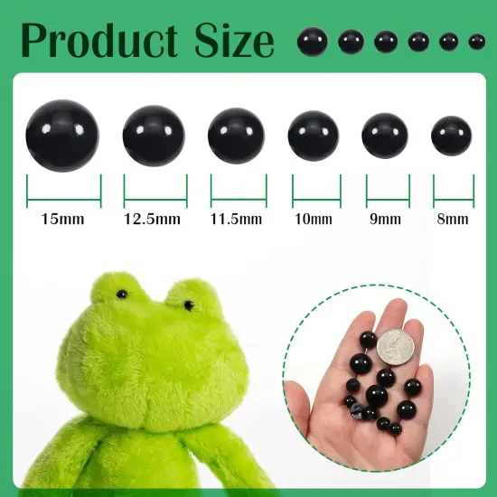 320pcs Sew On Safety Eyes Buttons Black 8mm to 15mm {2}