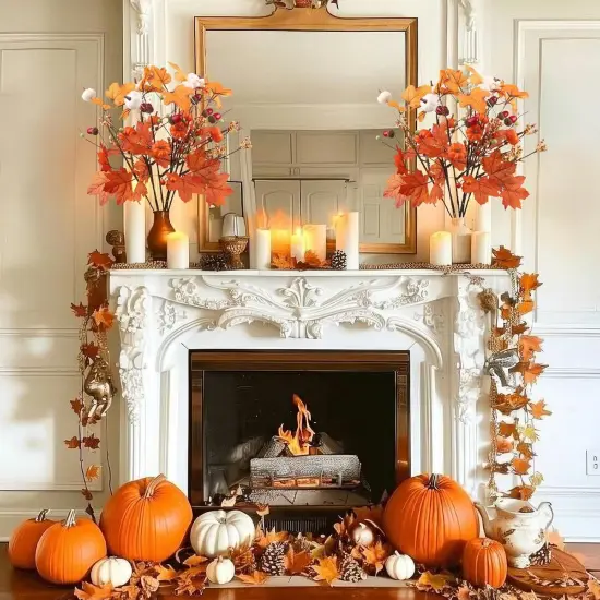 8PCS 16'' Fall Stems with Berry - Yellow Orange Red {4}