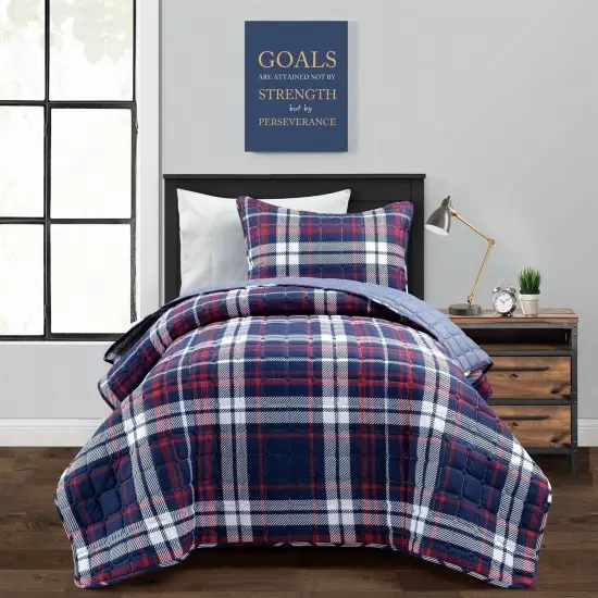 Reversible Plaid Quilt Set Twin XL for Bedroom or Dorm {1}