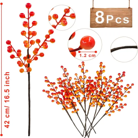 8 Pcs Artificial Fall Berry Stems - 16.5 Inch {4}