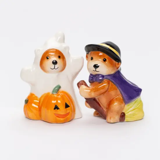 Ceramic Halloween Teddy Bear Witch and Ghost Salt and Pepper Shakers, Gift for Her, Mom, Kitchen D&eacute;cor, Fall D&eacute;cor {3}