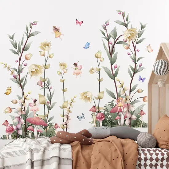 3 Sheets 12"x 36" Large Watercolor Fresh Plants Wall Decor Leaf and White Flowers {3}